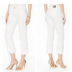 Lilly Pulitzer Women's White Mid Rise Cropped Jeans With Scalloped Hem- Size 4
